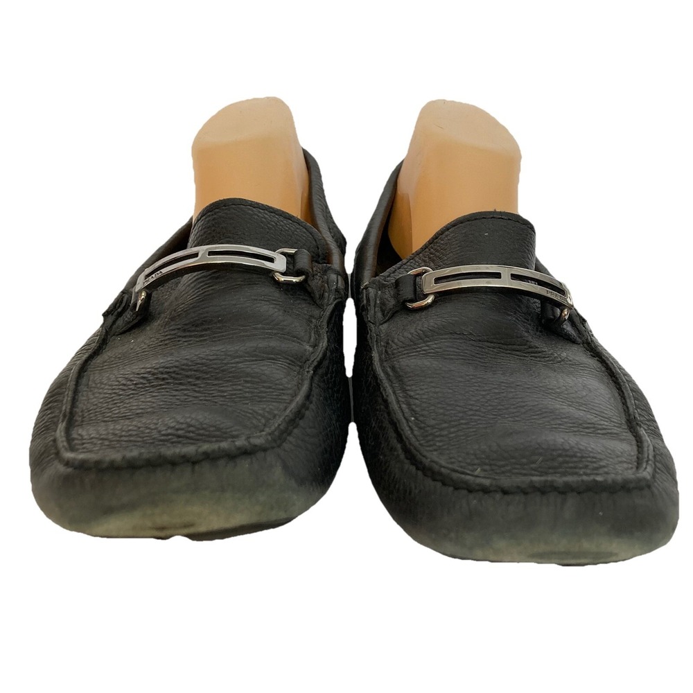 Prada Black Pebbled Leather Metal Horse Bit Buckle Driving Loafers Shoes Mens 11 - Picture 4 of 14